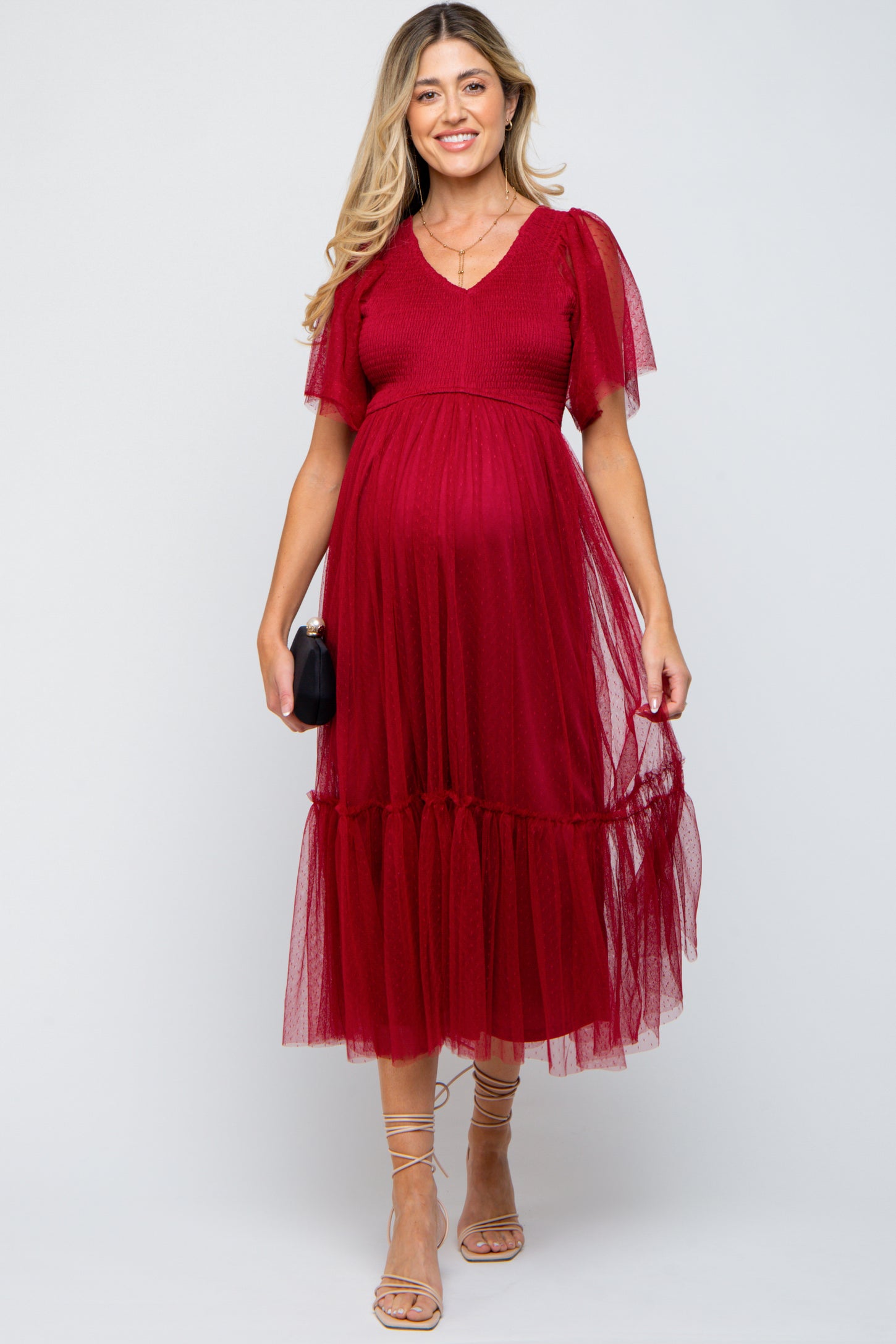 Red maternity dress ricarica (PinkBlush Maternity Size M Long Long