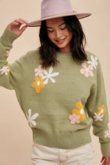 Sage Floral Crew Neck Sweater