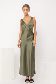 Olive Satin Dress