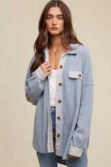 Light Blue Waffle Knit Button Up Top