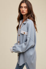 Light Blue Waffle Knit Button Up Top