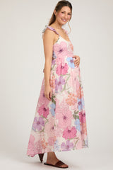 Ivory Floral Tie Back Maternity Maxi Dress