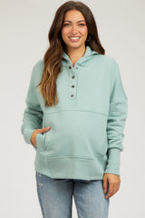 Sage Hooded Button Pullover Maternity Sweater