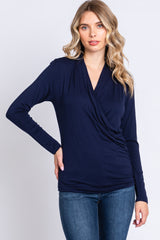 Navy Long Sleeve Wrap Maternity Nursing Top