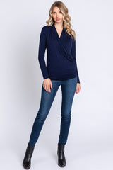 Navy Long Sleeve Wrap Nursing Top