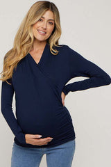 Navy Long Sleeve Wrap Maternity Nursing Top