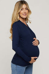 Navy Long Sleeve Wrap Maternity Nursing Top