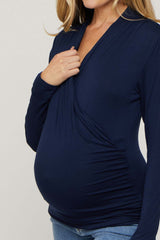 Navy Long Sleeve Wrap Maternity Nursing Top