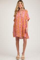 Orange Floral Button Down Maternity Dress