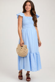 Light Blue Sleeveless Smocked Tiered Maternity Dress