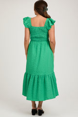 Green Sleeveless Smocked Tiered Maternity Dress