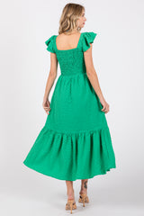 Green Sleeveless Smocked Tiered Dress