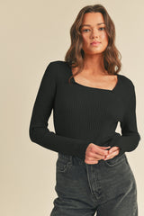 Black Fitted Ribbed Square Neck Sweater