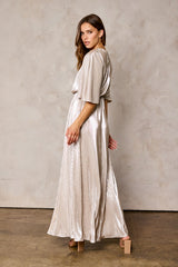 Champagne Wrinkled Slit Maxi Dress