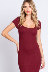 Burgundy Ribbed Scoop Neck Maxi Dress