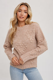 Latte Heart Shape Pom Pom Sweater Pullover