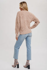 Latte Heart Shape Pom Pom Sweater Pullover