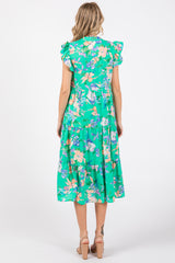 Green Floral Ruffle Tiered Dress