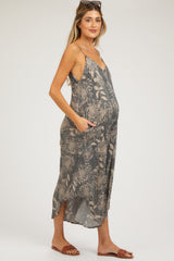 Charcoal Floral Asymmetrical Hem Maternity Jumpsuit