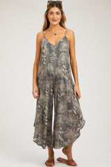 Charcoal Floral Asymmetrical Hem Maternity Jumpsuit