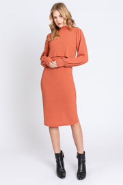 Rust Rib Knit Mock Neck Nursing Dress