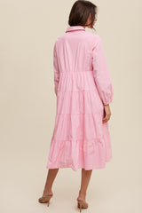 Pink Tiered Collared Midi Dress