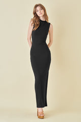 Black Asymmetrical Neck Side Slit Maxi Dress