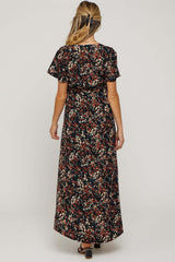 Black Floral Hi-Lo Maternity Wrap Maxi Dress