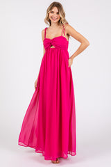 Fuchsia Chiffon Sleeveless Cutout Front Maxi Dress