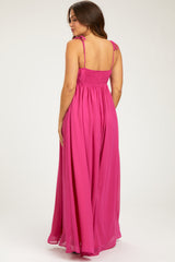 Fuchsia Chiffon Sleeveless Cutout Front Maternity Maxi Dress