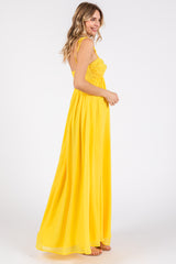 Yellow Chiffon Sleeveless Cutout Front Maxi Dress