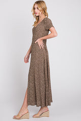 Mocha Floral Button Accent Maxi Dress