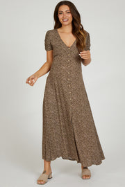 Mocha Floral Button Accent Maternity Maxi Dress