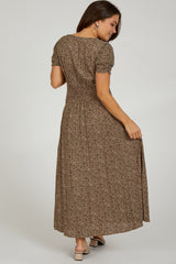 Mocha Floral Button Accent Maternity Maxi Dress