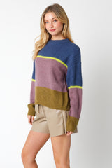 Blue Purple Colorblock Sweater