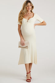 Cream U Notched Maternity Midi Dress