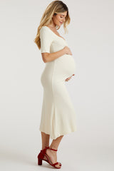 Cream U Notched Maternity Midi Dress