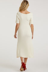 Cream U Notched Maternity Midi Dress