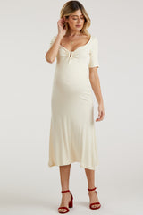 Cream U Notched Maternity Midi Dress