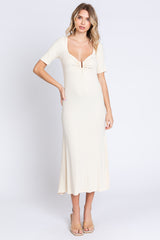 Cream U Notched Maternity Midi Dress