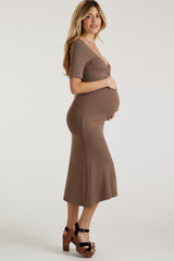 Mocha U Notched Maternity Midi Dress