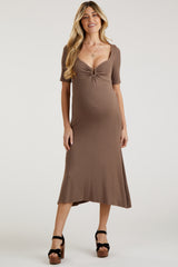 Mocha U Notched Maternity Midi Dress