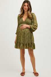 Olive Floral Smocked Long Sleeve Maternity Dress