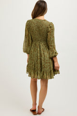 Olive Floral Smocked Long Sleeve Maternity Dress