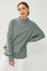 Light Olive Soft Knit Mock Neck Sweater