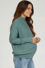 Light Olive Soft Knit Mock Neck Maternity Sweater