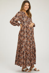 Black Floral Tiered Long Sleeve Maternity Dress