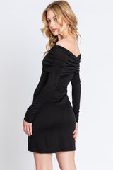 Black Foldover Off Shoulder Long Sleeve Dress