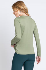 Light Olive Knit Long Sleeve Round Hem Top