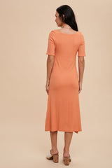 Peach U Notched Midi Dress